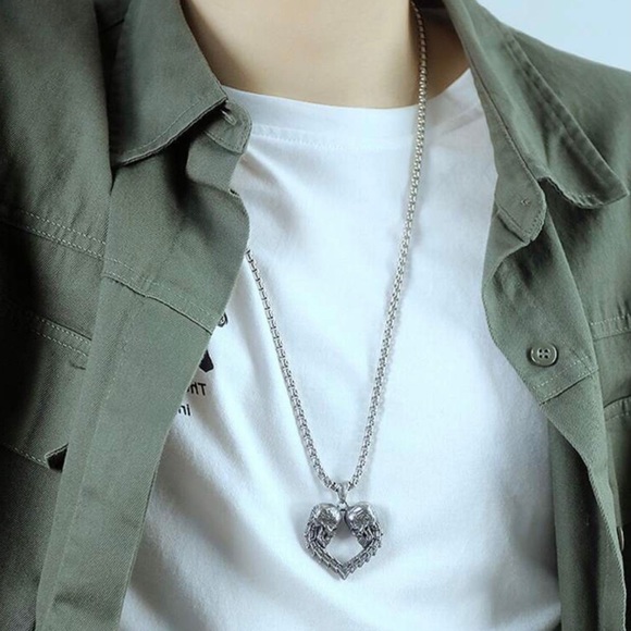 Spinal Cord Skull Heart- Skeleton Spine Death Lover Horror Gothic Steel Necklace - Picture 5 of 16